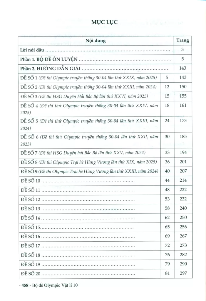 39+ ĐỀ OLYMPIC VẬT LÍ LỚP 10 (Dùng cho kì thi học sinh giỏi Olympic 30/04; Duyên hải Bắc bộ; Trại hè Hùng Vương; Trại hè Phương Nam…)